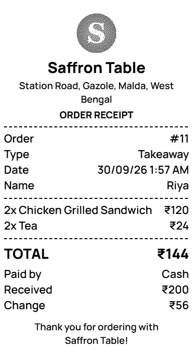 Printed receipt sample